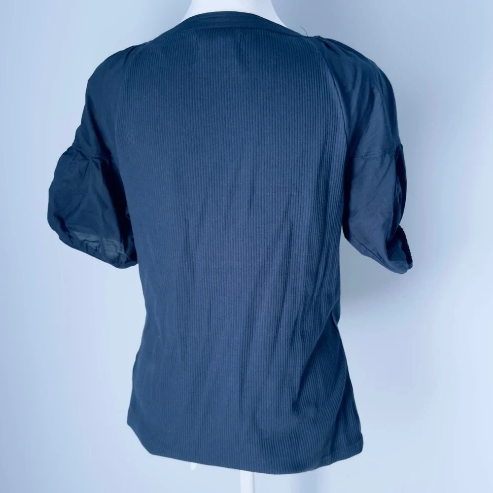 J. Crew Ribbed Scoop Neck Puff Sleeve Navy Top Size Medium